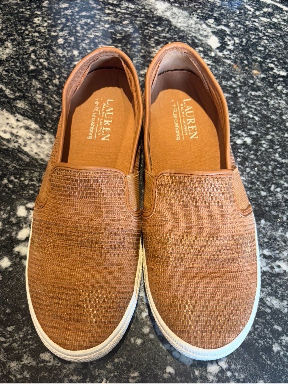 Lauren Ralph Lauren Tan Woven Slip-On “Jinny” Loafers size 8 women’s